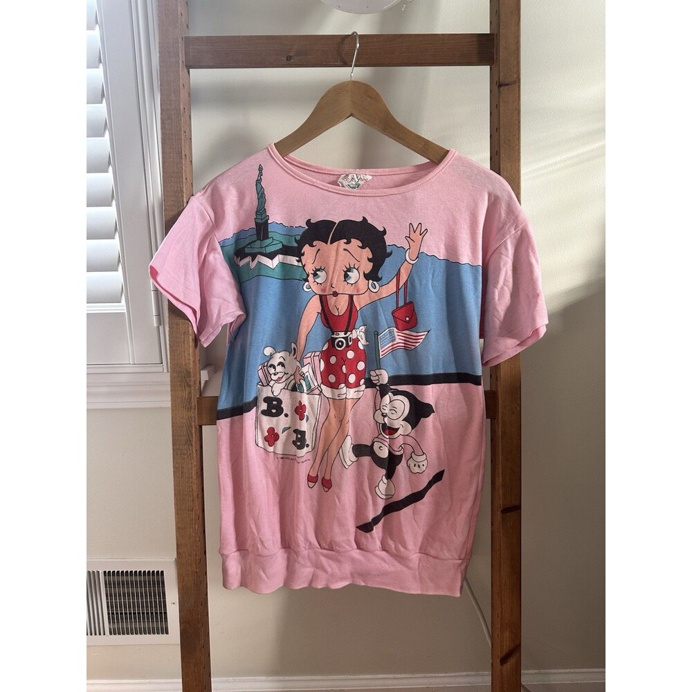 Vintage 80's 1985 Betty Boop Mirror Print Single Stitch Pink T-Shirt RARE!